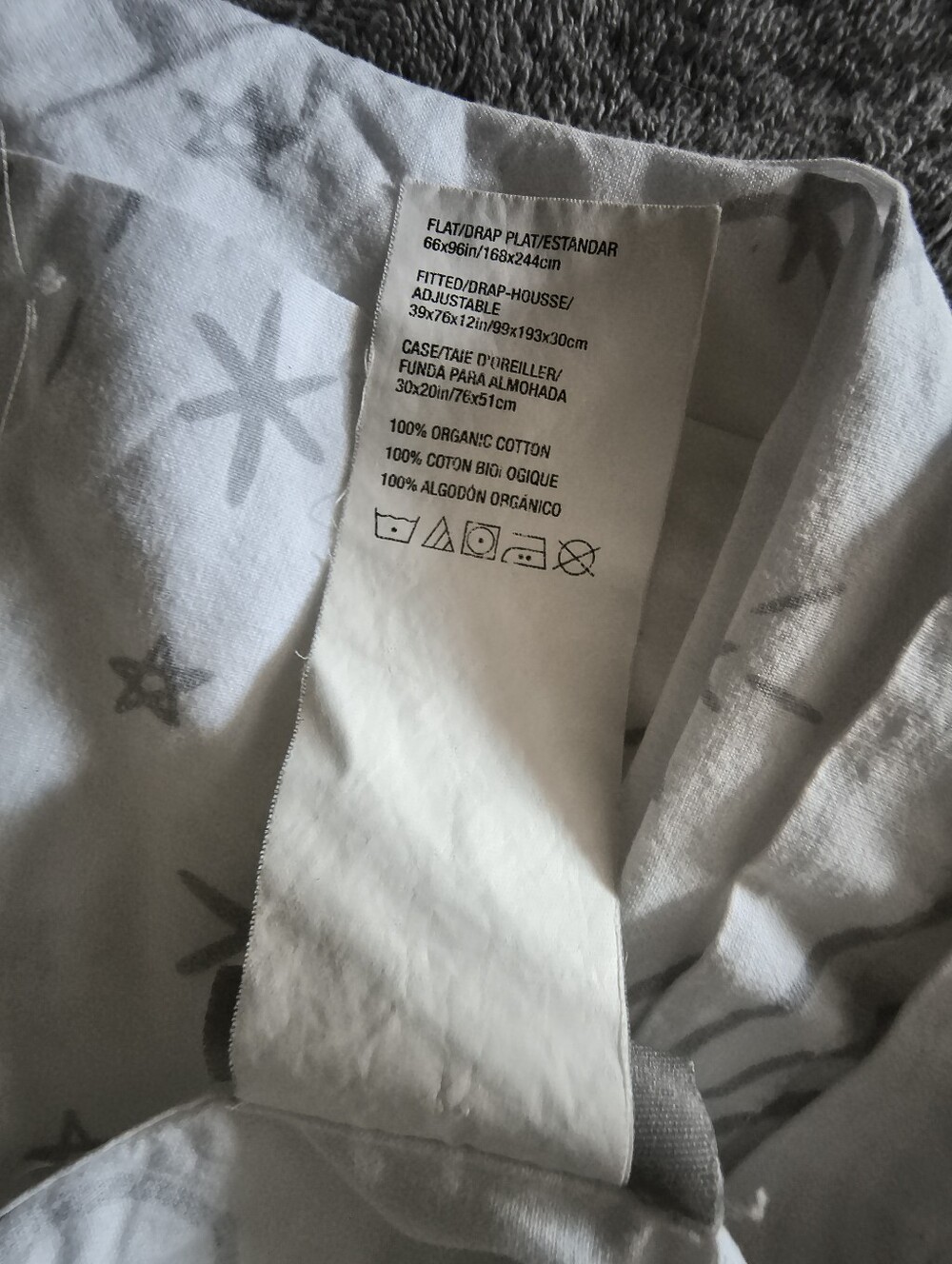 Crate&Barrel Kids Organic Cotton Twin Flat & Fitted Sheet Set Celestial Gray - Picture 7 of 10